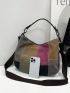 Colorblock Hobo Bag Large Capacity Zipper Vintage