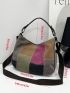 Colorblock Hobo Bag Large Capacity Zipper Vintage