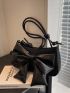 Crocodile Embossed Hobo Bag Medium Bow Decor Black