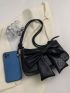 Crocodile Embossed Hobo Bag Medium Bow Decor Black