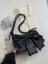 Crocodile Embossed Hobo Bag Medium Bow Decor Black