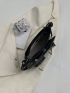 Crocodile Embossed Hobo Bag Medium Bow Decor Black