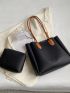 Two Tone Shoulder Tote Bag Double Handle With Inner Pouch