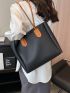 Two Tone Shoulder Tote Bag Double Handle With Inner Pouch