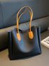 Two Tone Shoulder Tote Bag Double Handle With Inner Pouch