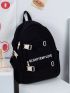 Letter Graphic Classic Backpack Medium Zipper Black