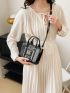 Crocodile Embossed Square Bag Mini Black