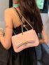 Mini Flap Square Bag Metal Decor Pink  Chain Strap