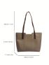 Khaki Shoulder Tote Bag Minimalist Stitch Detail Magnet PU