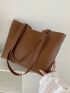 Brown Shoulder Tote Bag Minimalist Stitch Detail Magnet PU