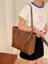 Brown Shoulder Tote Bag Minimalist Stitch Detail Magnet PU