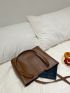 Brown Shoulder Tote Bag Minimalist Stitch Detail Magnet PU