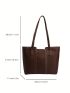 Brown Shoulder Tote Bag Minimalist Stitch Detail Magnet PU