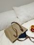 Khaki Shoulder Tote Bag Minimalist Stitch Detail Magnet PU