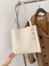 Beige Shoulder Tote Bag Minimalist Eyelet Detail Magnet PU