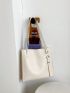 Beige Shoulder Tote Bag Minimalist Eyelet Detail Magnet PU