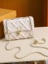 Mini Square Bag Fashionable Geometric Embossed Metal Lock Flap Chain PU