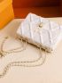 Mini Square Bag Fashionable Geometric Embossed Metal Lock Flap Chain PU