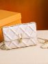 Mini Square Bag Fashionable Geometric Embossed Metal Lock Flap Chain PU