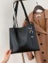 Beige Shoulder Tote Bag Minimalist Eyelet Detail Magnet PU