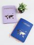 2pcs Flap Passport Case Metal Letter Graphic & Map Pattern For Outdoor Travel