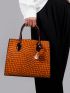 Fashion Top Handle Bag With Square Bag Crocodile Embossed PU