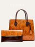 Fashion Top Handle Bag With Square Bag Crocodile Embossed PU