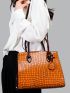 Fashion Top Handle Bag With Square Bag Crocodile Embossed PU