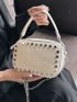 PU Square Bag Studded Decor Litchi Embossed Mini