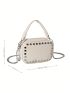 PU Square Bag Studded Decor Litchi Embossed Mini