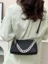 PU Square Bag Litchi Embossed Chain Decor Adjustable Strap