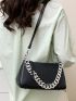 PU Square Bag Litchi Embossed Chain Decor Adjustable Strap