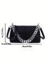 PU Square Bag Litchi Embossed Chain Decor Adjustable Strap