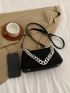 PU Square Bag Litchi Embossed Chain Decor Adjustable Strap