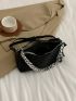 PU Square Bag Litchi Embossed Chain Decor Adjustable Strap