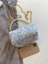 Sequin Decor Chain Crossbody Bag, Faux Pearl Strap Prom Purse, Women's Glitter Handbag For Wedding Party, Clear Bag