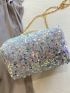 Sequin Decor Chain Crossbody Bag, Faux Pearl Strap Prom Purse, Women's Glitter Handbag For Wedding Party, Clear Bag