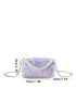 Sequin Decor Chain Crossbody Bag, Faux Pearl Strap Prom Purse, Women's Glitter Handbag For Wedding Party, Clear Bag