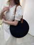 Medium Tote Bag Two Tone Double Handle Circle Bag