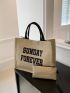 Letter Graphic Shopper Bag With Clutch Bag Linen