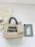 Letter Graphic Shopper Bag With Clutch Bag Linen