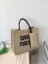 Letter Graphic Shopper Bag With Clutch Bag Linen