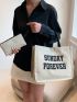 Letter Graphic Shopper Bag With Clutch Bag Linen