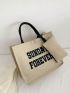 Letter Graphic Shopper Bag With Clutch Bag Linen