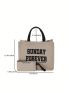 Letter Graphic Shopper Bag With Clutch Bag Linen