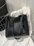 Stitch Detail Shoulder Bag PU Black Without Bag Charm