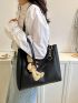 Stitch Detail Shoulder Bag PU Black Without Bag Charm