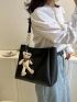 Stitch Detail Shoulder Bag PU Black Without Bag Charm