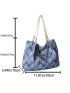 Colorblock Tote Bag Double Handle Chain Decor