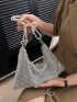 Rhinestone Decor Hobo Bag Knot Design Strap, Clear Bag